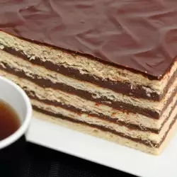 Biscuit Cake with Liquid Chocolate and Cream
