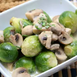 Brussels Sprouts with Mushrooms in a Pan