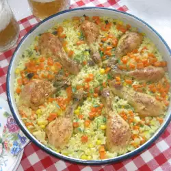 Chicken Drumsticks with Yellow Rice, Corn and Carrots