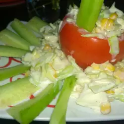 Thracian-Style Stuffed Tomatoes with Cabbage, Corn and Mayonnaise