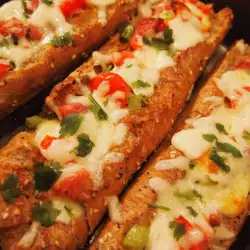 Stuffed Baguette with Cheese, Bacon and Vegetables