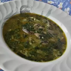 Soup of Mushrooms, Frozen Spinach and Rice