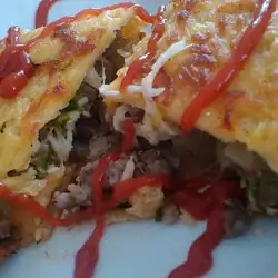 Potato Omelette with Minced Meat and Yellow Cheese