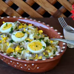 Potato Salad with Tuna, Mushrooms and Boiled Eggs