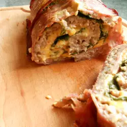 Meat Roll with Stuffing, Wrapped and Baked with Bacon