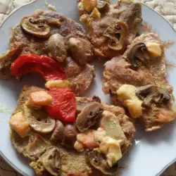 Pork Steaks with Mushrooms, Processed Cheese and Marinade