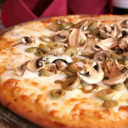 Pizza with Fresh Mushrooms and Feta Cheese