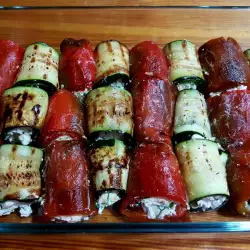 Baked Pepper and Zucchini Rolls with Feta Cheese