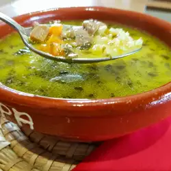Nettle Soup with Rice and Mushrooms