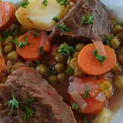 Beef with Peas and Potatoes in a Clay Pot