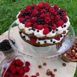 Lovely Hazelnut Cake with Raspberries and Blueberries