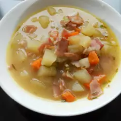 Potato Soup with Baked Bacon and Ham