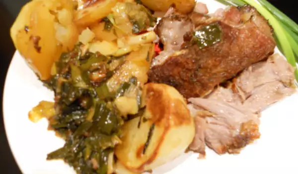 Roast Lamb Neck with Potatoes and Green Onions