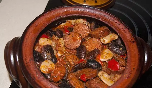 Beans with Sausages in a Clay Pot