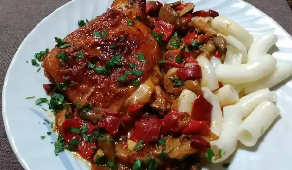 Serbian-Style Chicken Legs with Peppers and Mushrooms