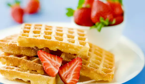 Golden Waffles with Fruits and Ice Cream