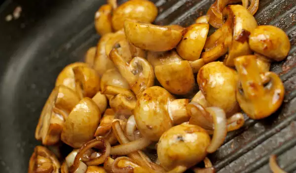 Mushrooms and Onions in a Pan