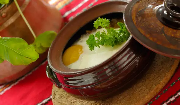 Clay Pot Stew with Eggs, Ham and Feta Cheese