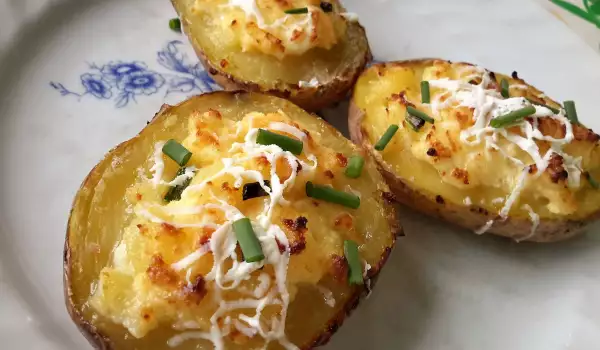 Stuffed Potatoes with Eggs, Feta Cheese and Onions