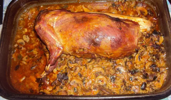 Stuffed Rabbit with Rice and Mushrooms, Baked in Foil