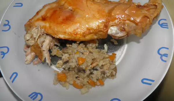 Stuffed Rabbit with Mushrooms, Carrot and Rice