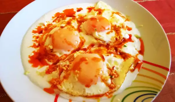 Fried Eggs on Yoghurt and Feta Cheese