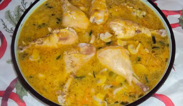 Chicken Legs with Rice and Mushrooms in the Oven
