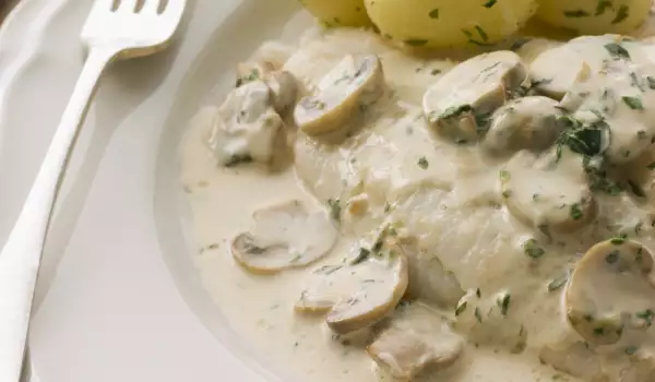 White Fish with Sauce and Mushrooms