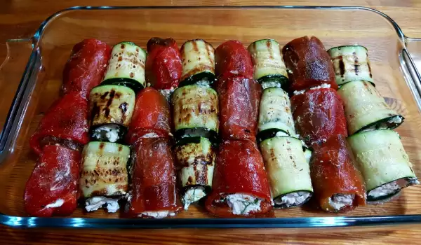 Baked Pepper and Zucchini Rolls with Feta Cheese