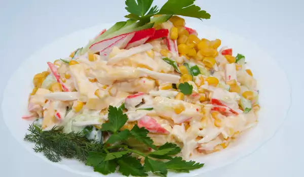 Salad with Crab Rolls and Corn