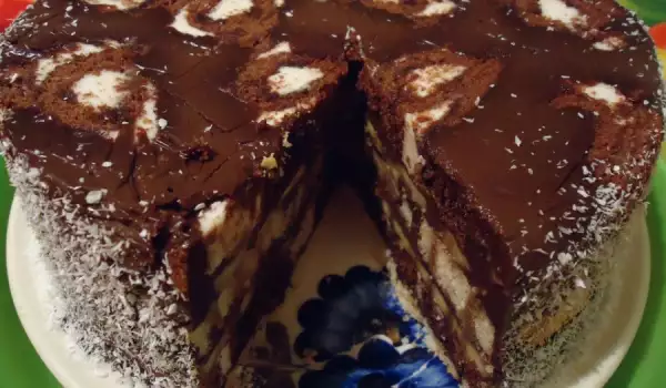 Chocolate Cake with Rolls and Bananas