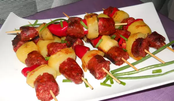 Colorful Shish Kabob with Sausage and Potatoes