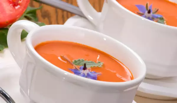 Tomato Soup with Feta Cheese and Onions