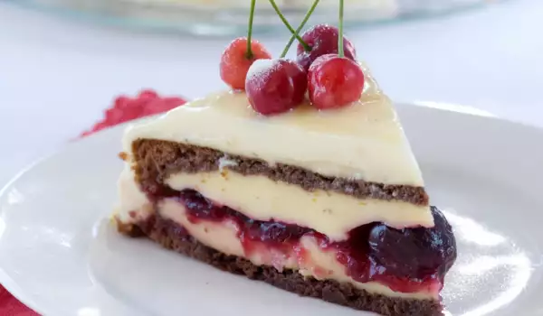 Chocolate Cake with Cream and Cherries