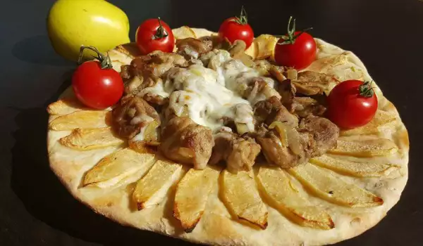 Pork with Mushrooms over Flatbread with Apples