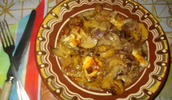 Pork with Mushrooms and Processed Cheese in the Oven