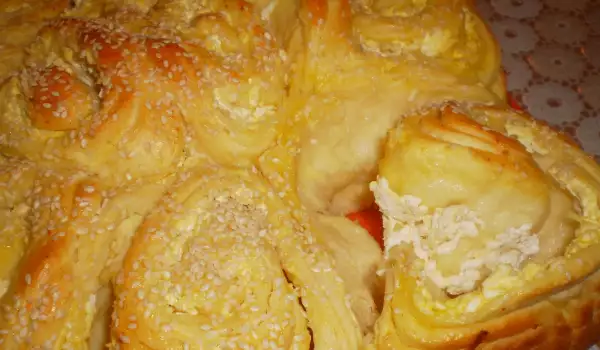 Traditional Bulgarian Tutmanik with Butter and Feta Cheese